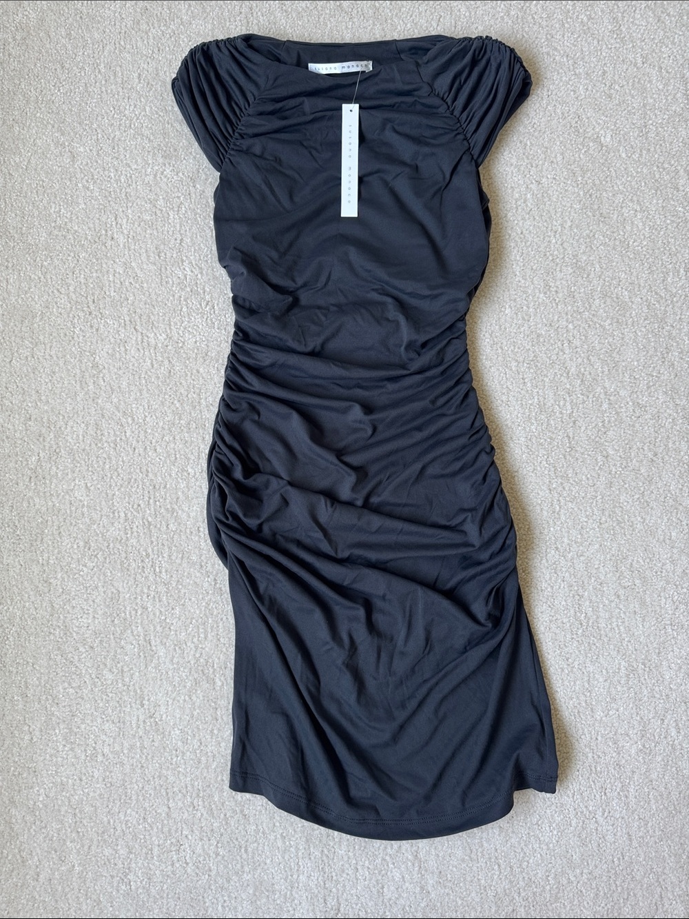 New Susana Monaco Slate Ruched Mini Dress with Cap Sleeves XS 0